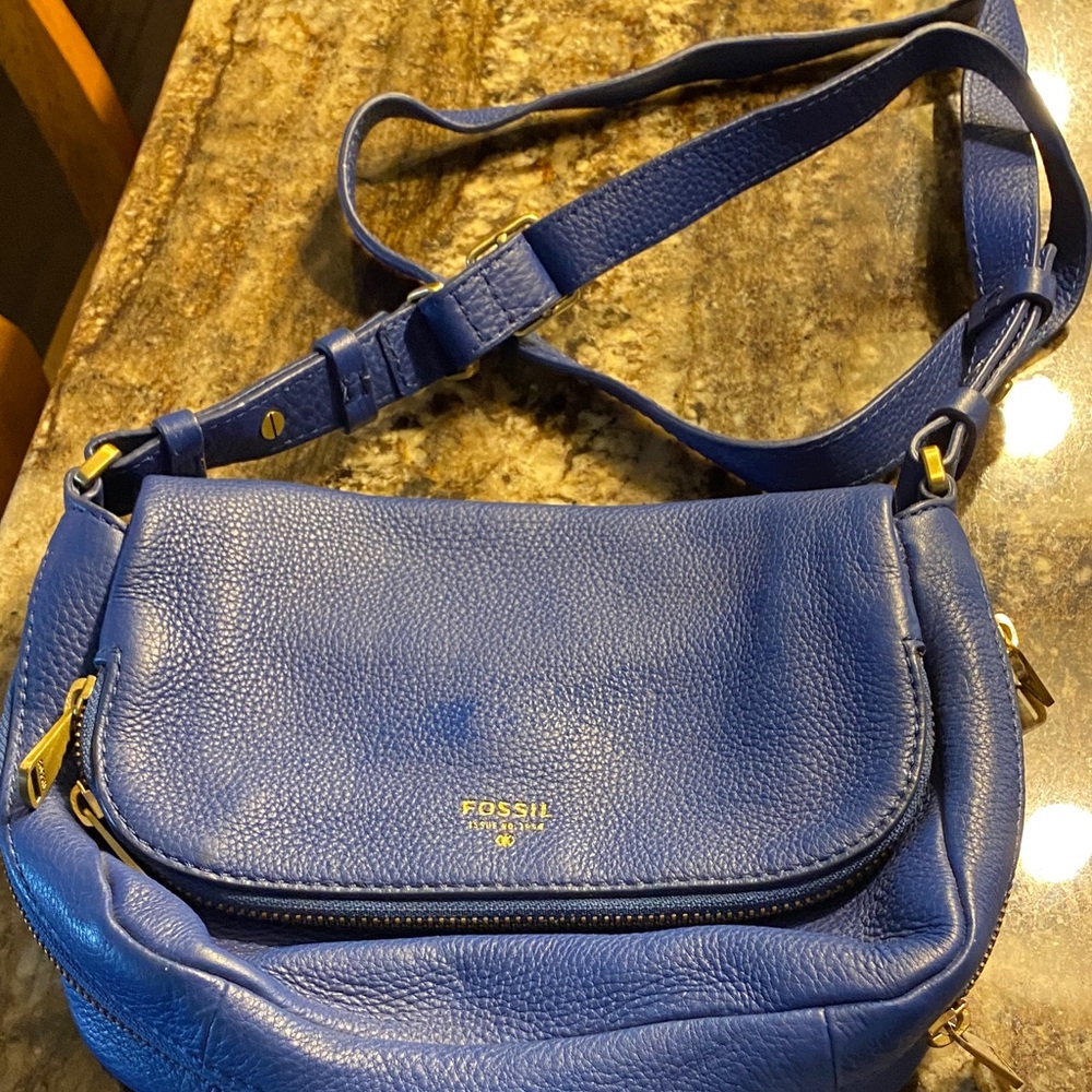 Fossil Royal Blue Leather Crossbody Bag